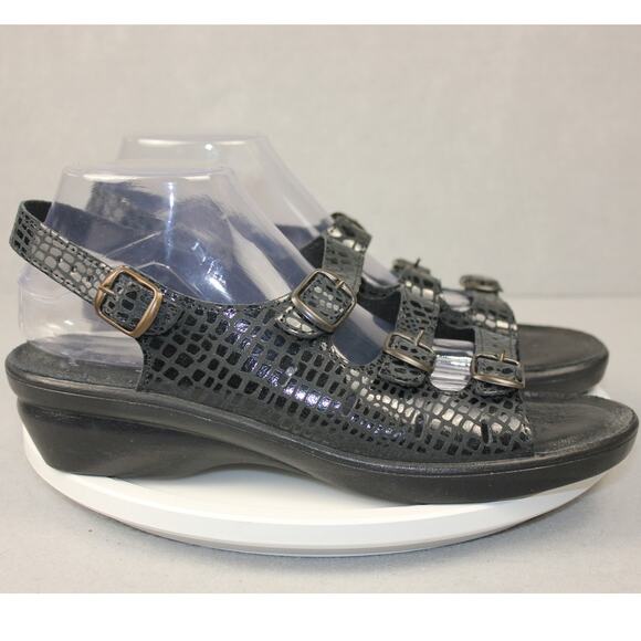 FLEXUS Sandals Comfort Italy Made Genuine Black Leather Anti-Shock Sz Women's 42 - Picture 2 of 12